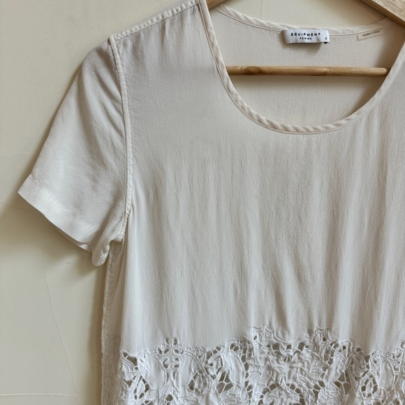 Equipment Ivory Short Sleeve Round Neck Lace Cut Out Womens Size S Silk Blouse - Picture 4 of 16